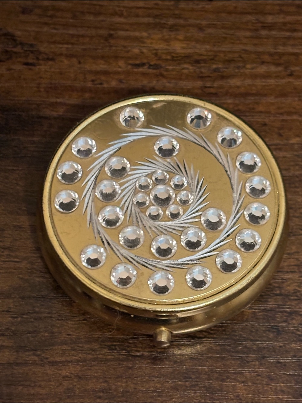 Vintage-Inspired Gold pill holder with Crystal Accents
